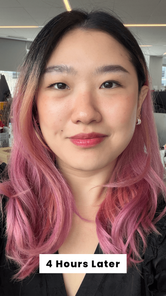 Han 4 hours after applying the Romnd The Juicy Lasting Tint
