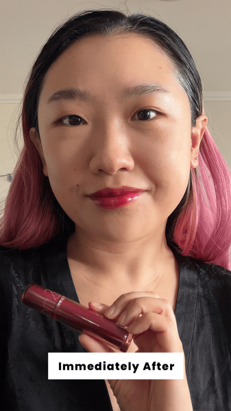 Han immediately after applying the Romnd The Juicy Lasting Tint