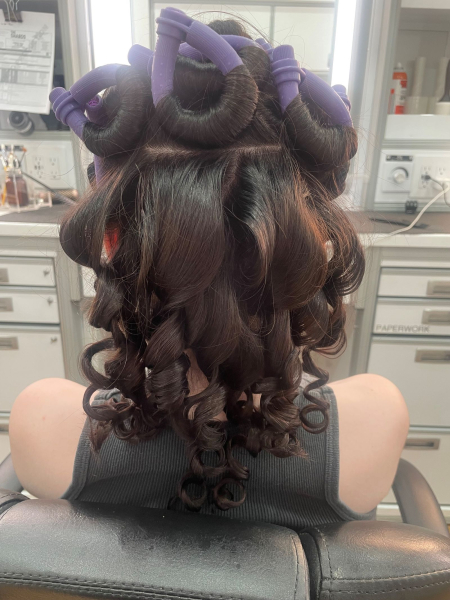 A photo of the back of actress Ivy Wolk's hair—the top half in Conair Hot Sticks rollers and the bottom have just...