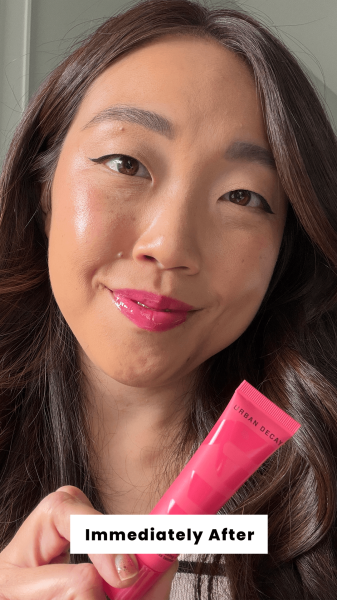 Lee immediately after applying the Urban Decay Lip Toy pH Lip Staining Oil