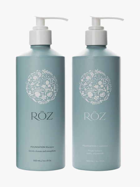 ROZ The Foundation Shampoo Conditioner Duo on a grey background