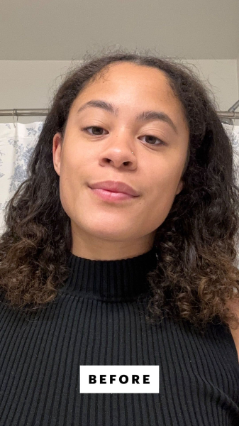 Allure commerce editorial assistant Hailey Roy before applying the Rizos Curls 6in1 Styling Cream