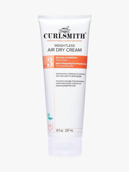 Curlsmith Weightless Air Dry Cream white tube on light gray background